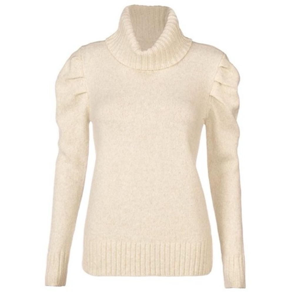 CAbi • Oatmeal Heather Puff Sleeve Turtleneck Sweater - Picture 3 of 16